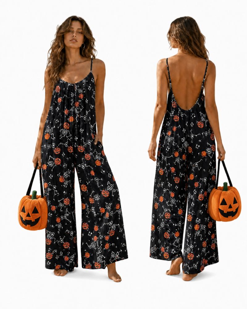 Strappy Backless Wide-Leg Jumpsuit With Pockets