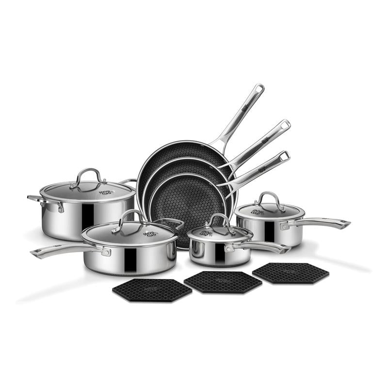 SNOWCLAD Hybrid Nonstick Stainless Steel Cookware Set — 10 or 14 Pieces