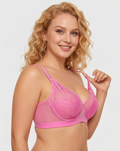 Plus Size Lace Mesh Full-Coverage Underwire Bra