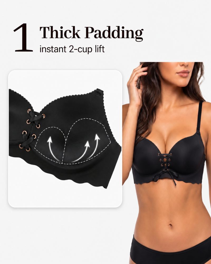 Lace-Up Padded Wireless Push-Up Bra