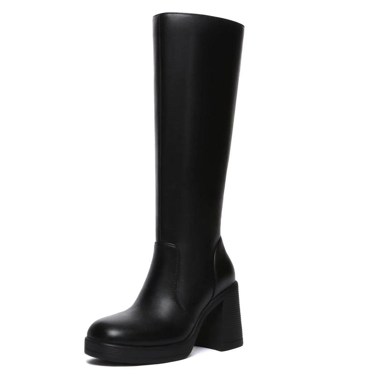 Women's Platform Knee-High Boots – Square Toe Chunky Heel