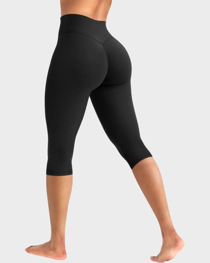 High-Waisted No-Front-Seam Scrunch Capri Leggings