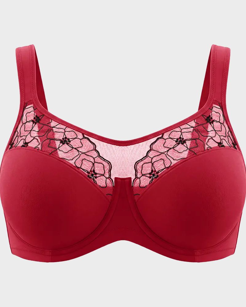 Plus Size Embroidered Full-Coverage Underwire Bra