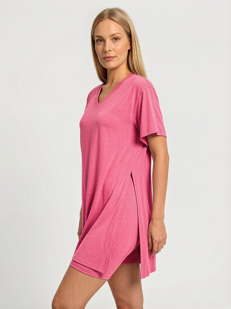 Women Summer Lounge Set Oversized Tee Biker Shorts Reversible Tracksuit