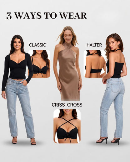 Lace-Up Padded Wireless Push-Up Bra