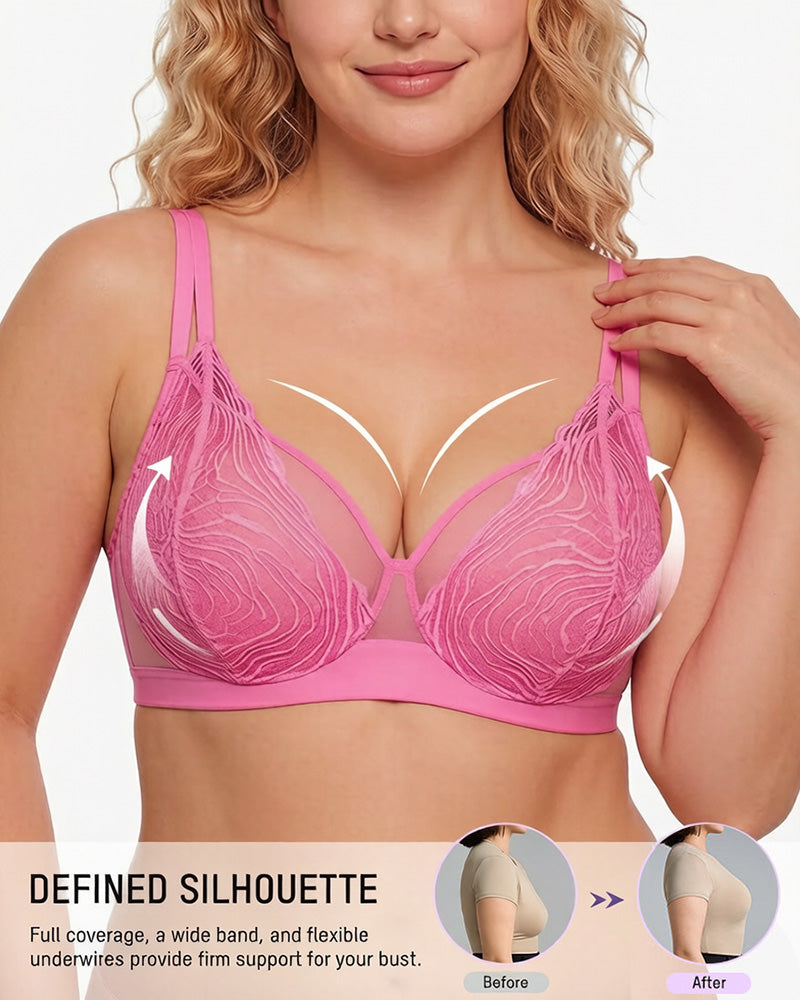 Plus Size Lace Mesh Full-Coverage Underwire Bra