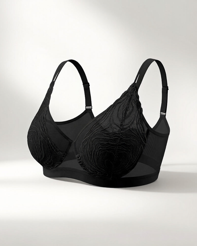 Plus Size Lace Mesh Full-Coverage Underwire Bra