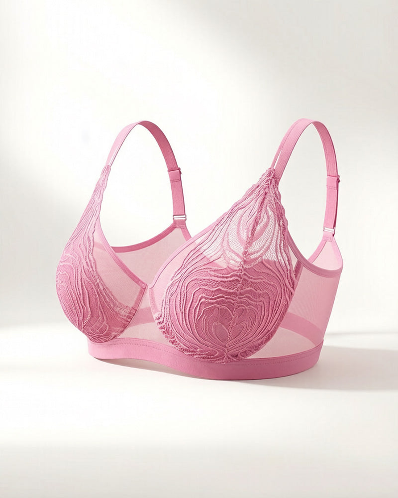 Plus Size Lace Mesh Full-Coverage Underwire Bra