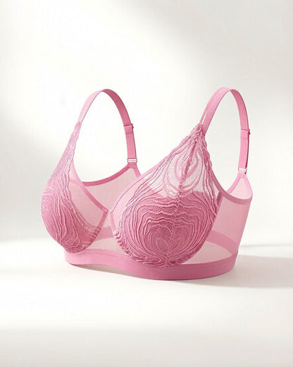 Plus Size Lace Mesh Full-Coverage Underwire Bra