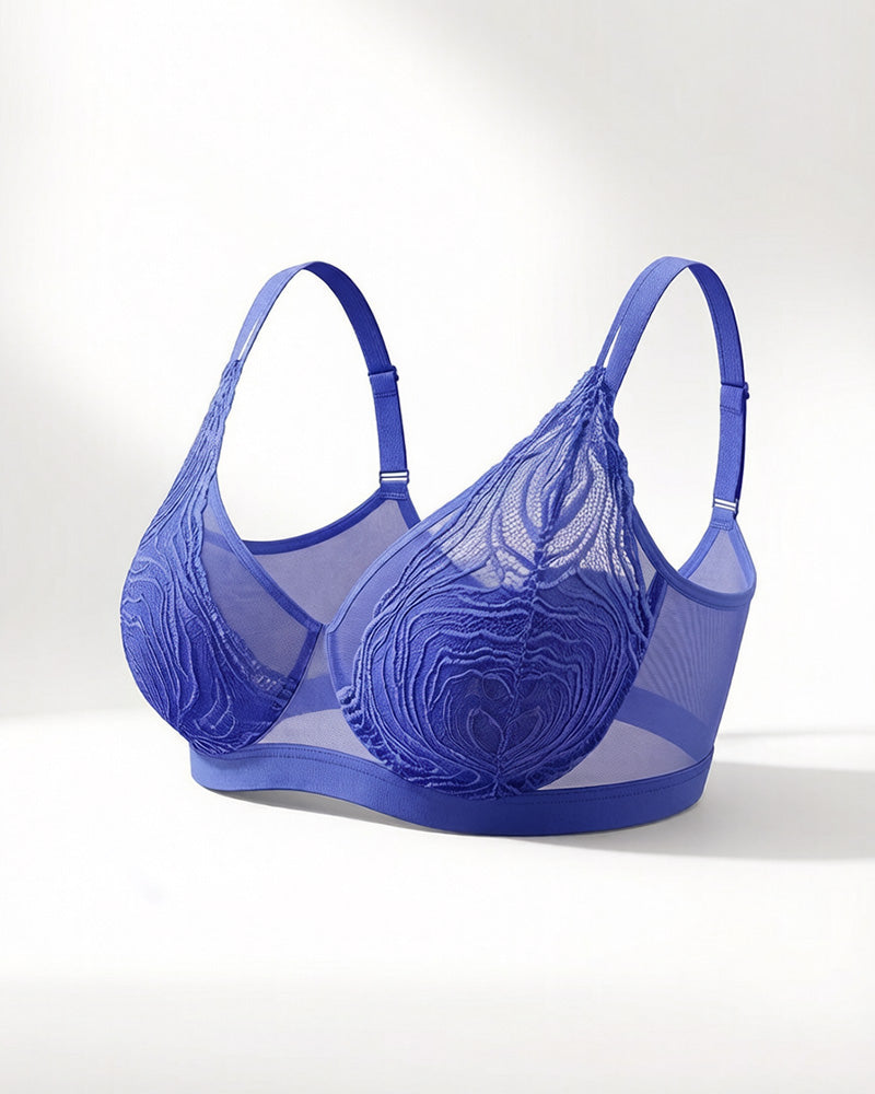 Plus Size Lace Mesh Full-Coverage Underwire Bra