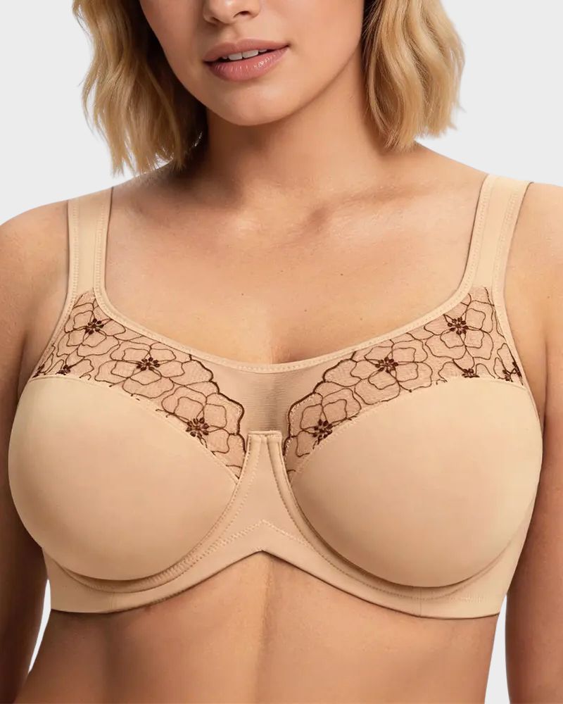 Plus Size Embroidered Full-Coverage Underwire Bra