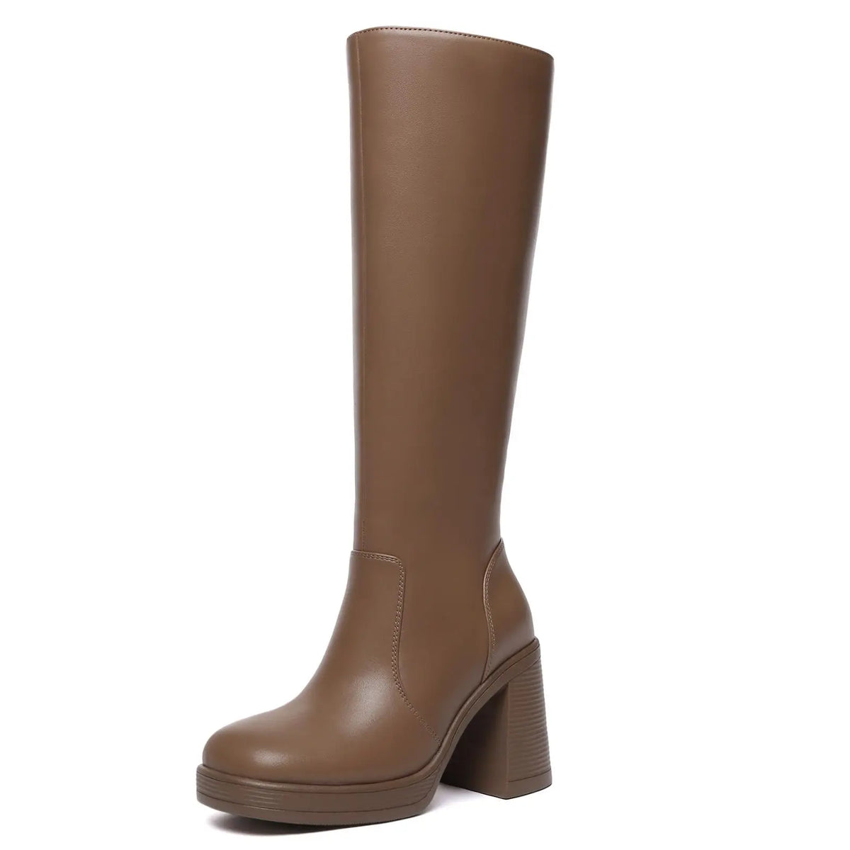 Women's Platform Knee-High Boots – Square Toe Chunky Heel