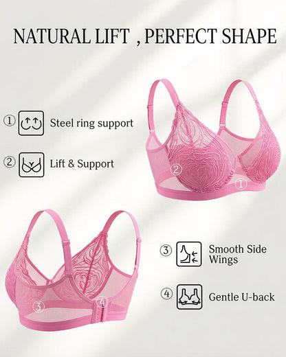 Plus Size Lace Mesh Full-Coverage Underwire Bra