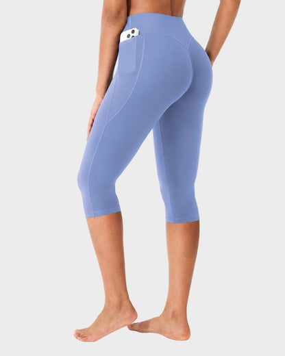 High-Waisted No-Front-Seam Scrunch Capri Leggings