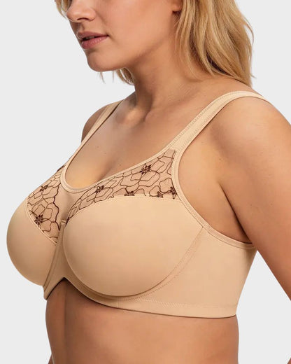 Plus Size Embroidered Full-Coverage Underwire Bra