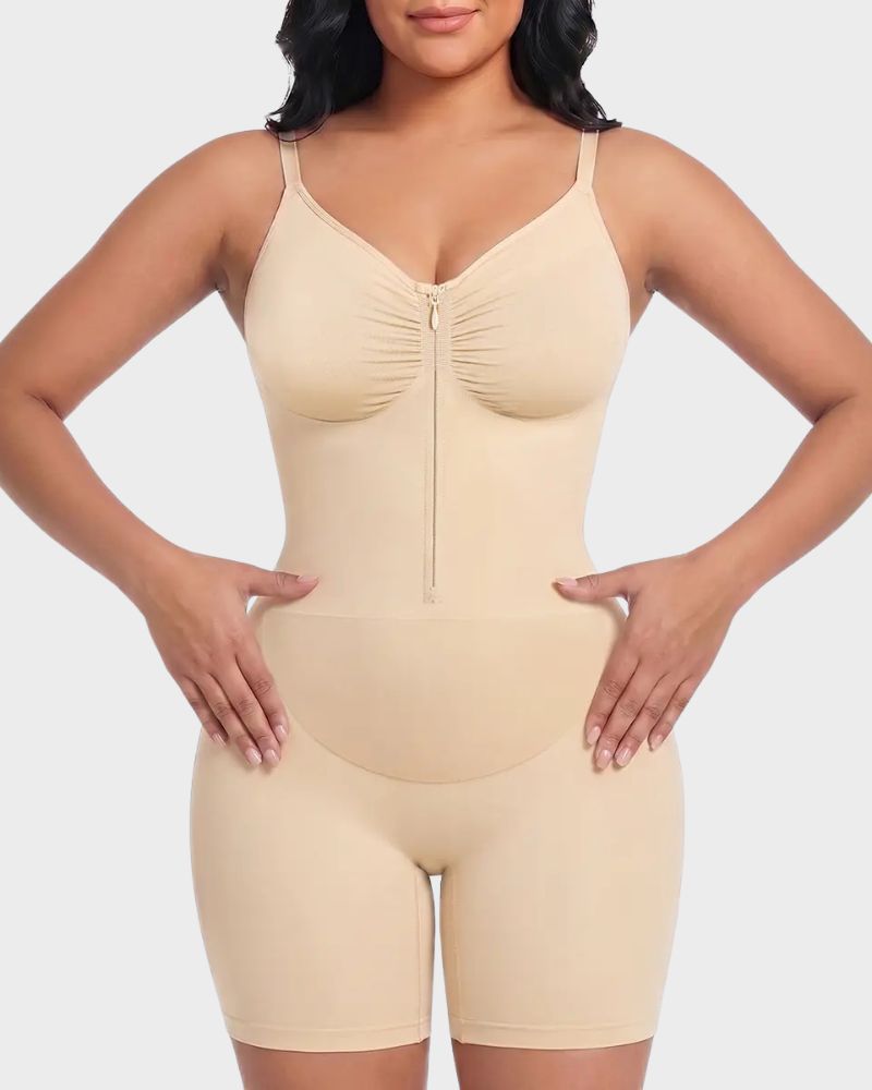 Zip-Up Tummy Control Shaping Bodysuit