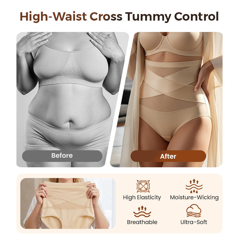✨Plus-Size High-Waist Cross Tummy Control Panties