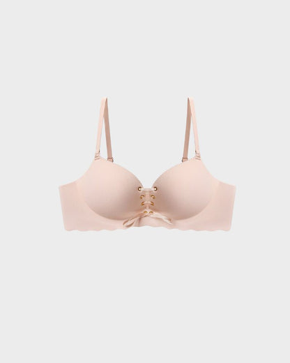 Lace-Up Padded Wireless Push-Up Bra