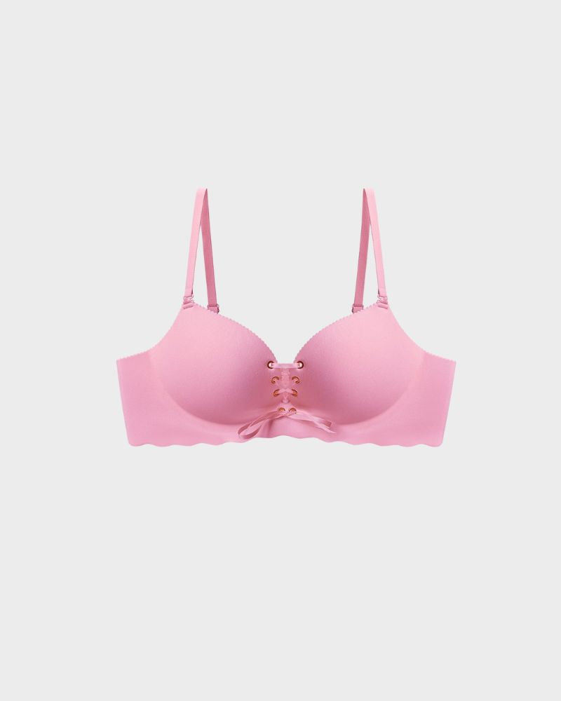 Lace-Up Padded Wireless Push-Up Bra
