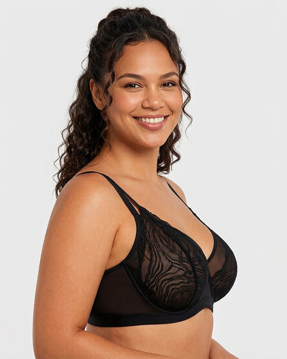 Plus Size Lace Mesh Full-Coverage Underwire Bra