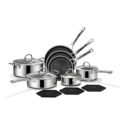 SNOWCLAD Hybrid Nonstick Stainless Steel Cookware Set — 10 or 14 Pieces