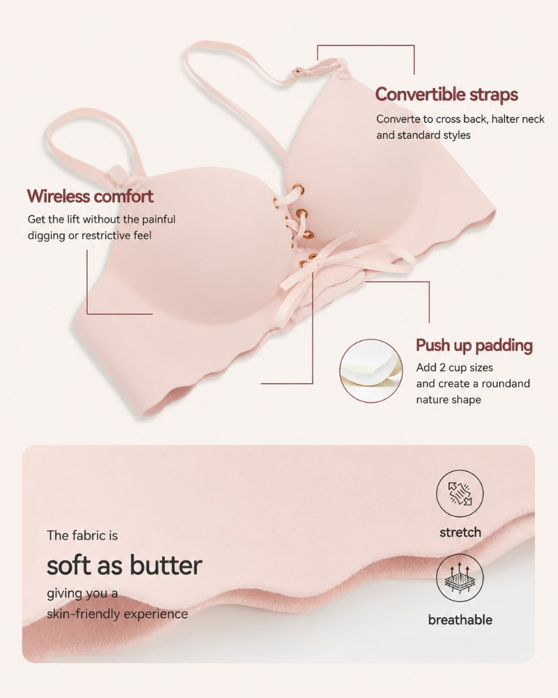 Lace-Up Padded Wireless Push-Up Bra