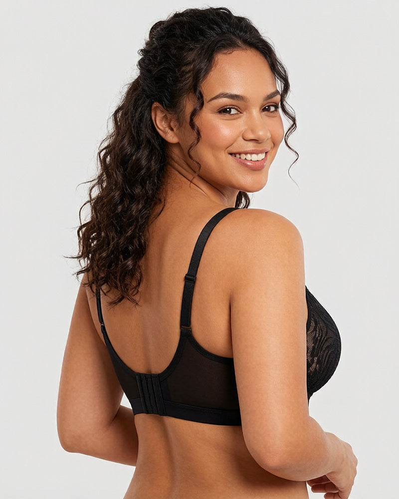 Plus Size Lace Mesh Full-Coverage Underwire Bra