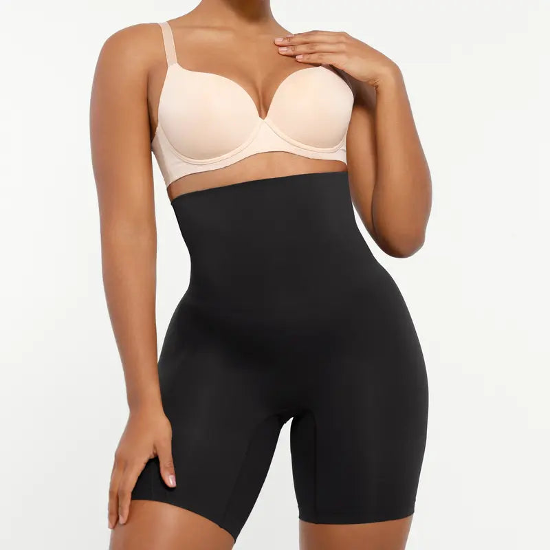 Seamless high-waisted shaping shorts: tummy control, butt lifting, and leg slimming.