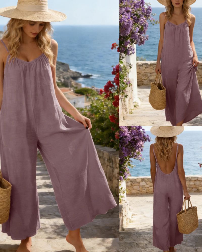Strappy Backless Wide-Leg Jumpsuit With Pockets