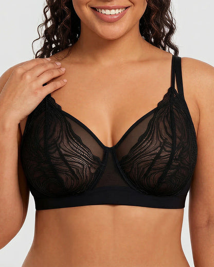 Plus Size Lace Mesh Full-Coverage Underwire Bra