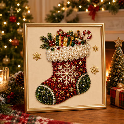 🎨Relaxing & Beginner-Friendly-💎DIY Christmas Pearl Diamond Painting Art Kit With Frame