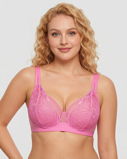 Plus Size Lace Mesh Full-Coverage Underwire Bra