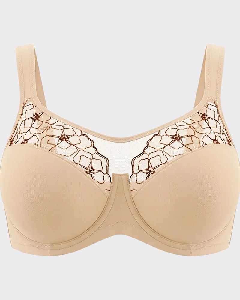 Plus Size Embroidered Full-Coverage Underwire Bra