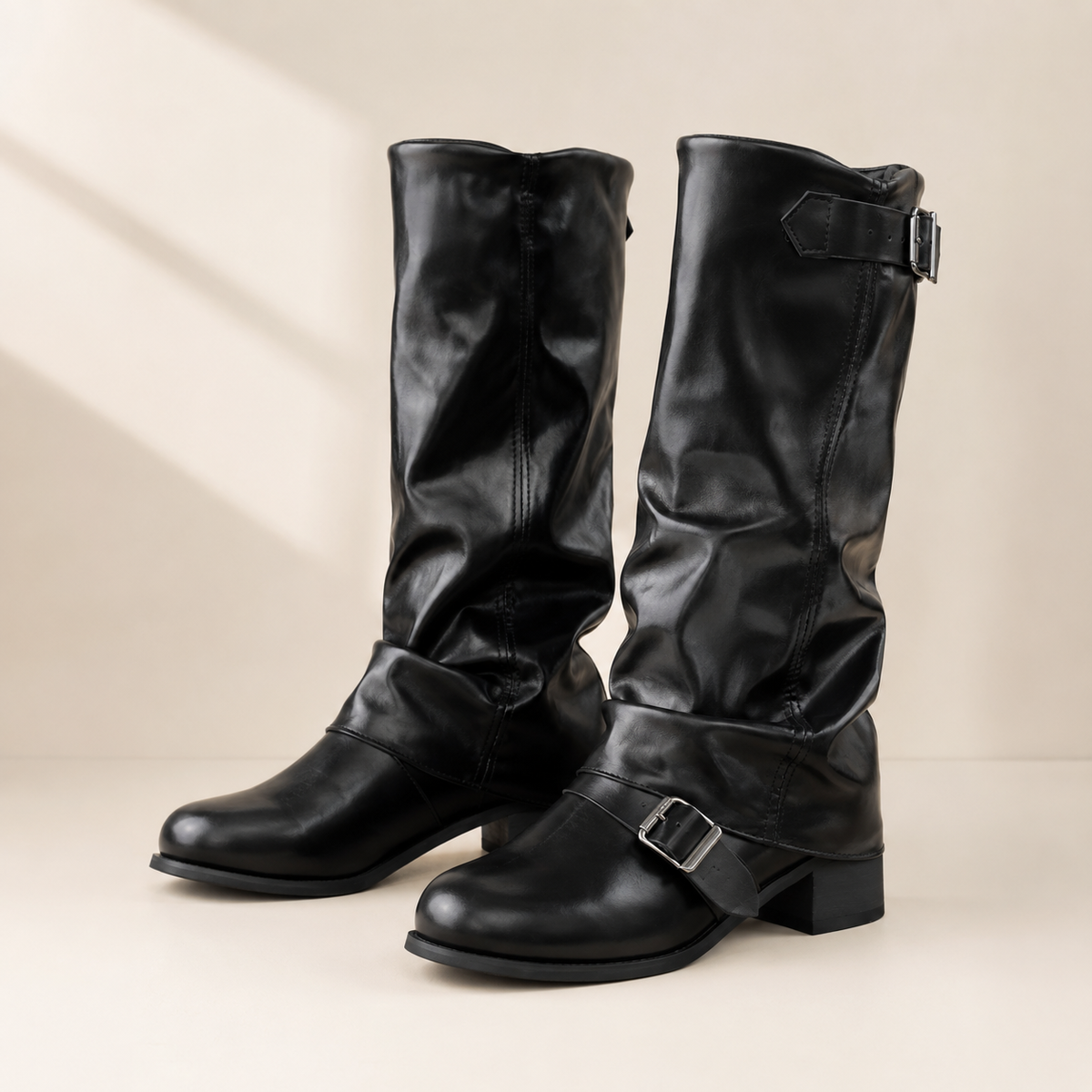 Low heel PU leather boots