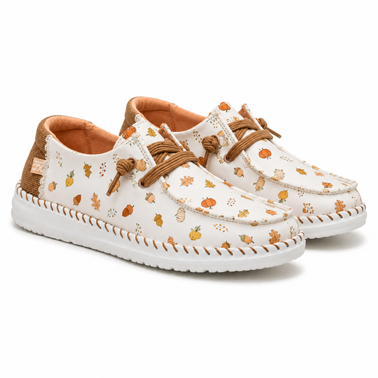 Women's Pumpkin Spice Lightweight Slip-On Shoes – White/Brown