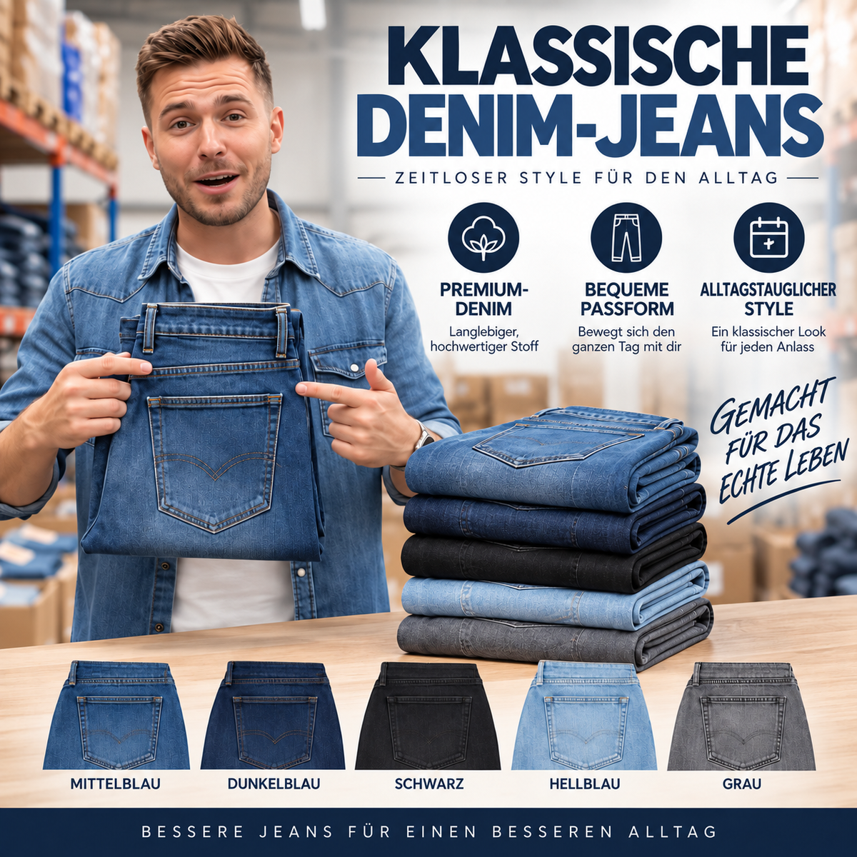 Klassische Jeans im 5-Farben-Set – Komfort für jeden Tag