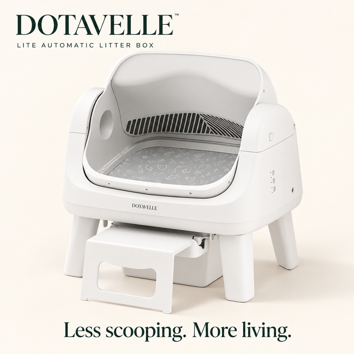 Dotavelle Lite Open-Top Self-Cleaning Cat Litter Box with Easy-Entry Step