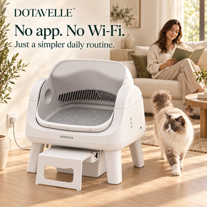 Dotavelle Lite Open-Top Self-Cleaning Cat Litter Box with Easy-Entry Step