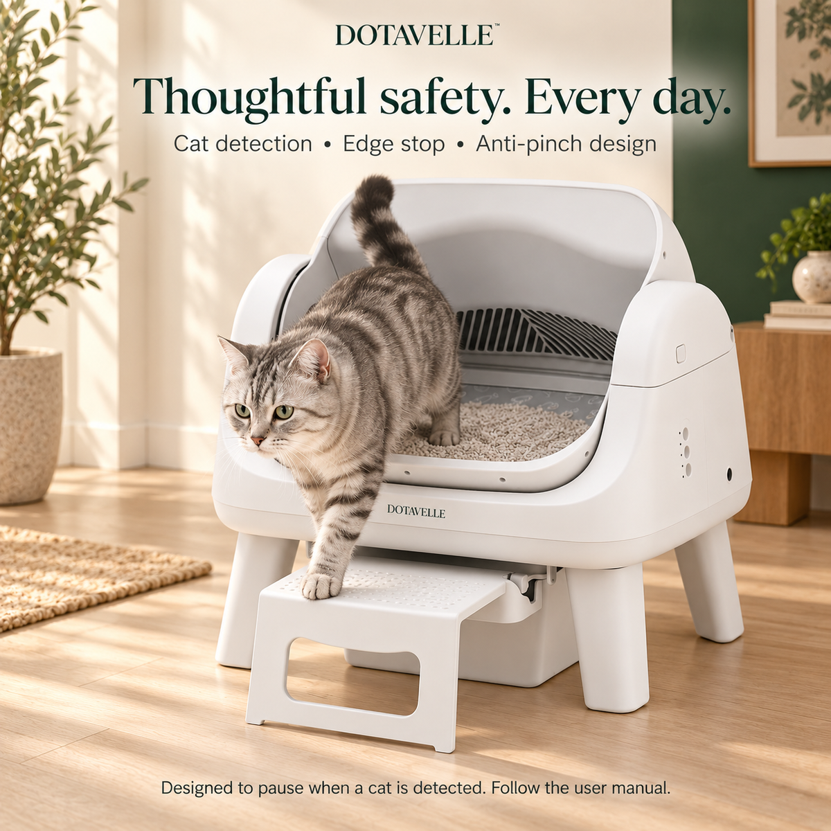 Dotavelle Lite Open-Top Self-Cleaning Cat Litter Box with Easy-Entry Step