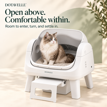 Dotavelle Lite Open-Top Self-Cleaning Cat Litter Box with Easy-Entry Step