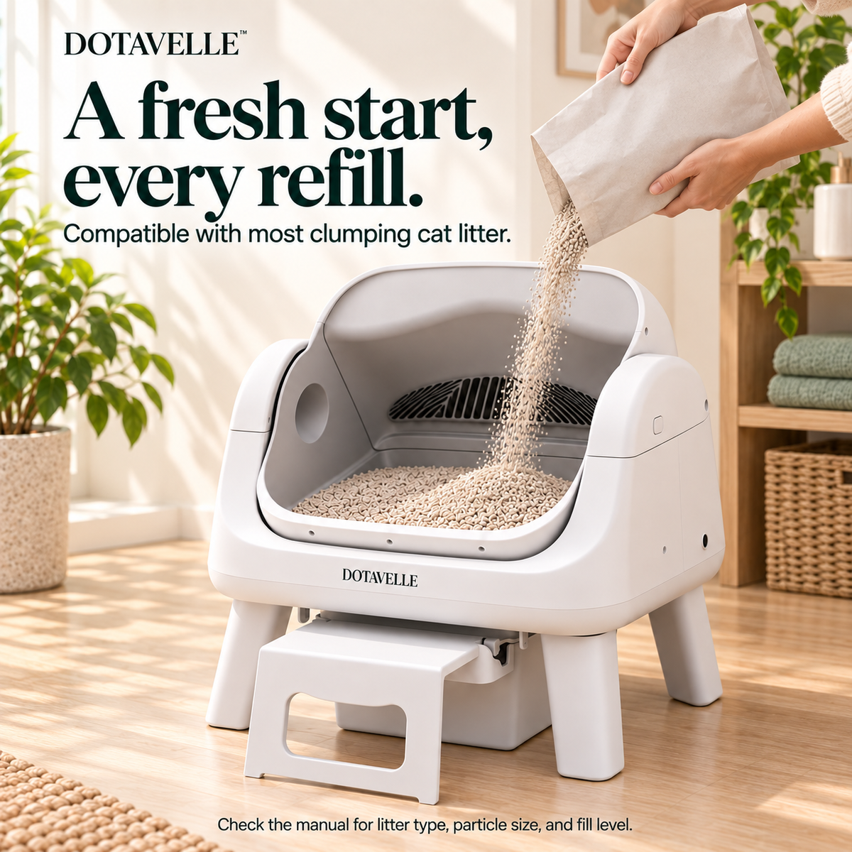 Dotavelle Lite Open-Top Self-Cleaning Cat Litter Box with Easy-Entry Step
