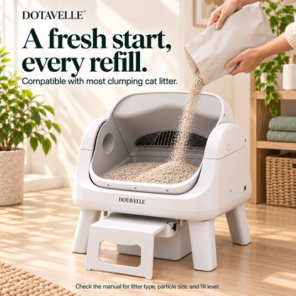 Dotavelle Lite Open-Top Self-Cleaning Cat Litter Box with Easy-Entry Step