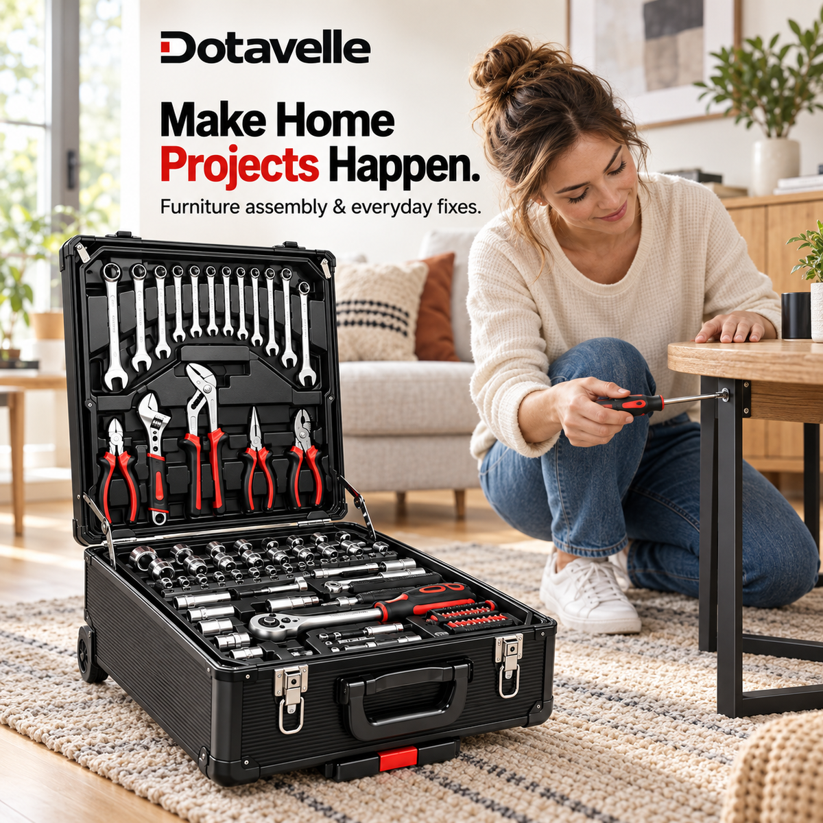 Dotavelle 899-Piece Tool & Accessory Set with Rolling Storage Case