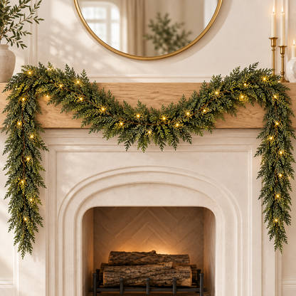 6FT Pre-Lit Cedar Garland with Remote – Warm White & Multicolor Lights