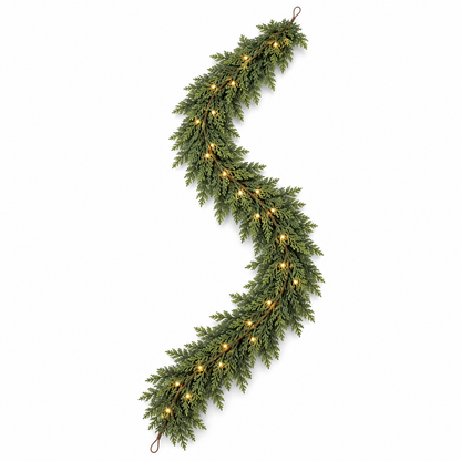 6FT Pre-Lit Cedar Garland with Remote – Warm White & Multicolor Lights