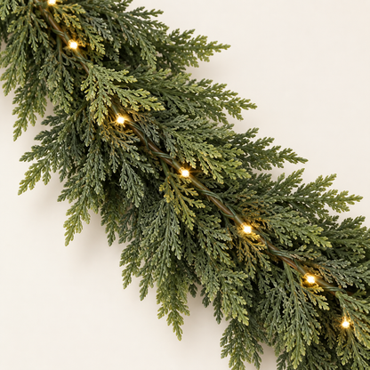 6FT Pre-Lit Cedar Garland with Remote – Warm White & Multicolor Lights