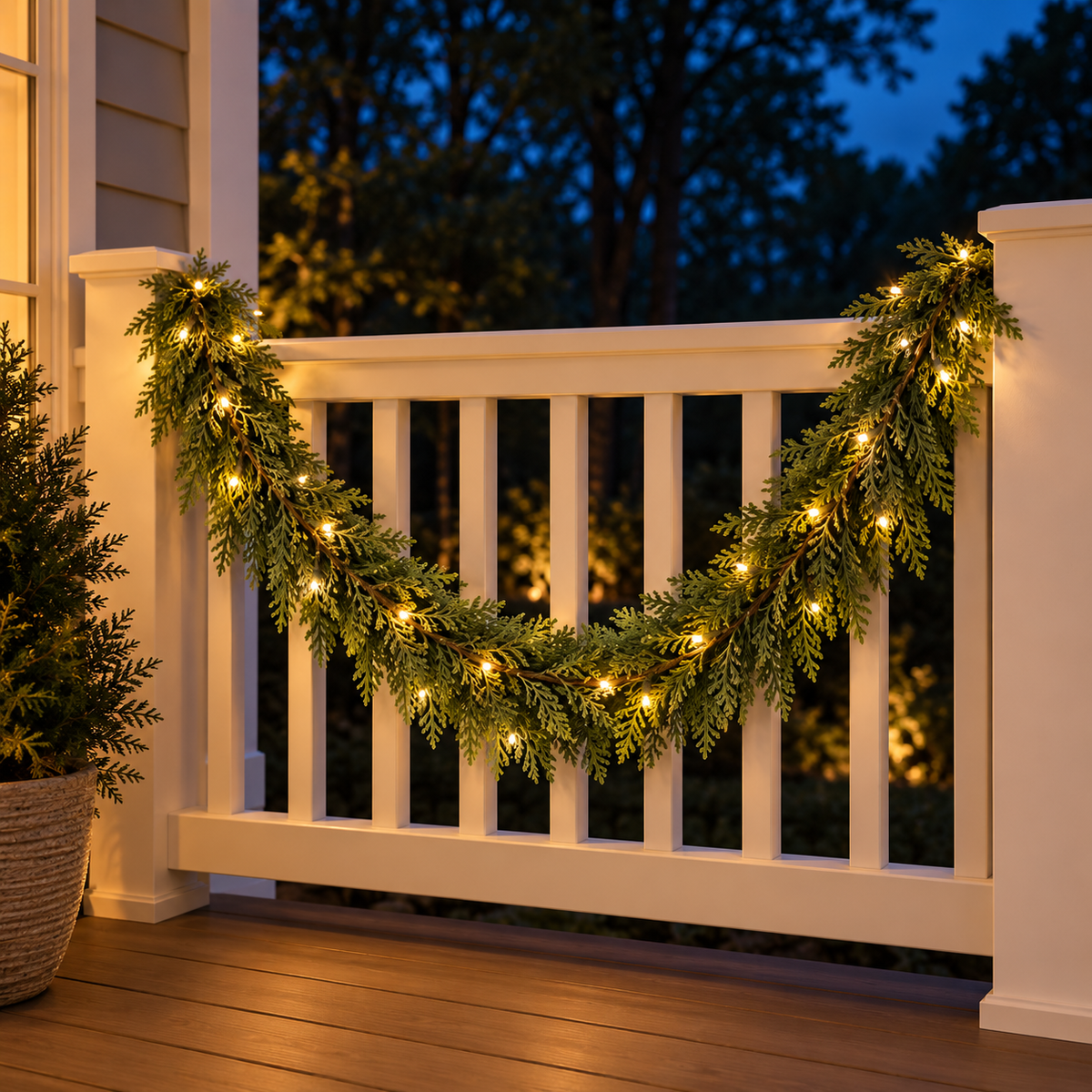 6FT Pre-Lit Cedar Garland with Remote – Warm White & Multicolor Lights
