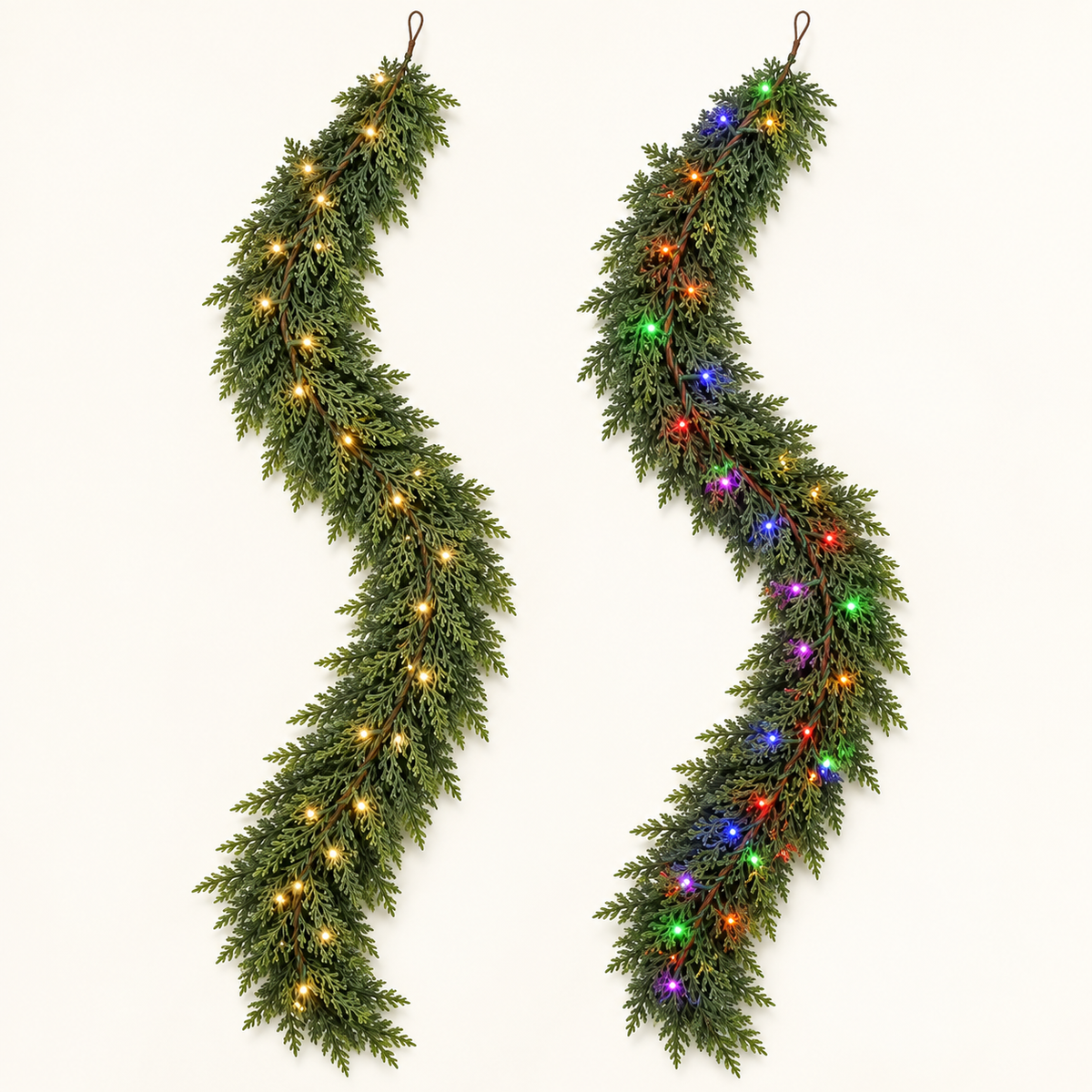 6FT Pre-Lit Cedar Garland with Remote – Warm White & Multicolor Lights