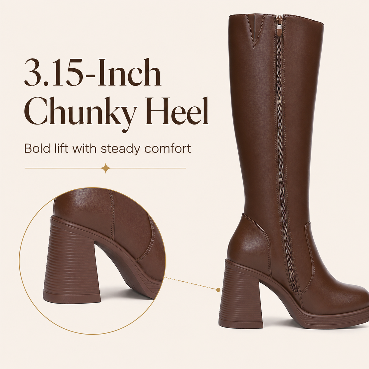 Women's Platform Knee-High Boots – Square Toe Chunky Heel