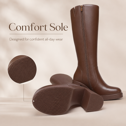 Women's Platform Knee-High Boots – Square Toe Chunky Heel